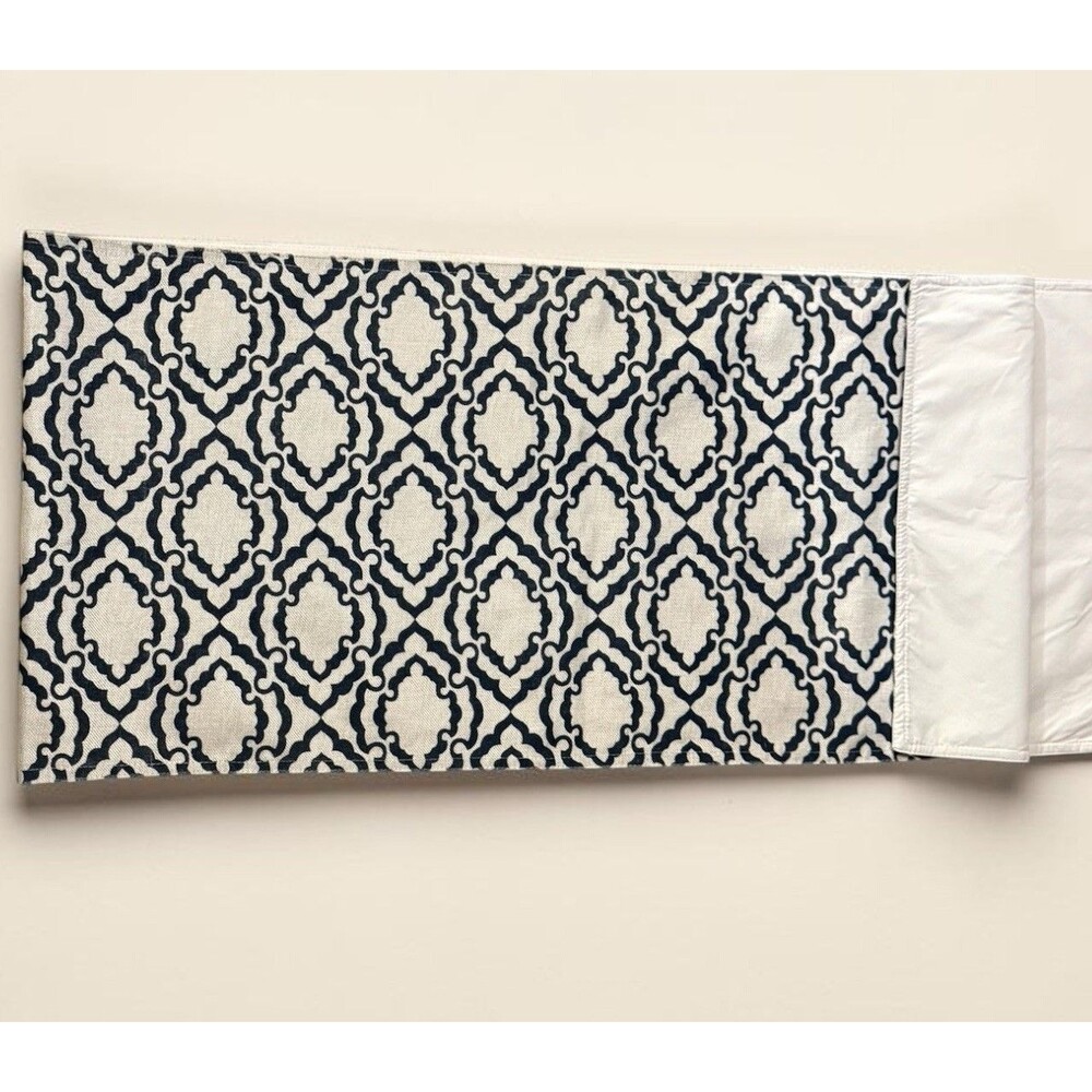 80” X 16” Navy / Cream Medallion Lattice Print Table Runner